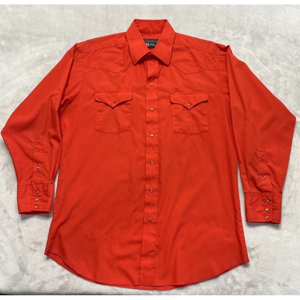 VTG Panhandle Slim Western Shirt Men 16 1/2x34 Large Red Pearl Snap made USA